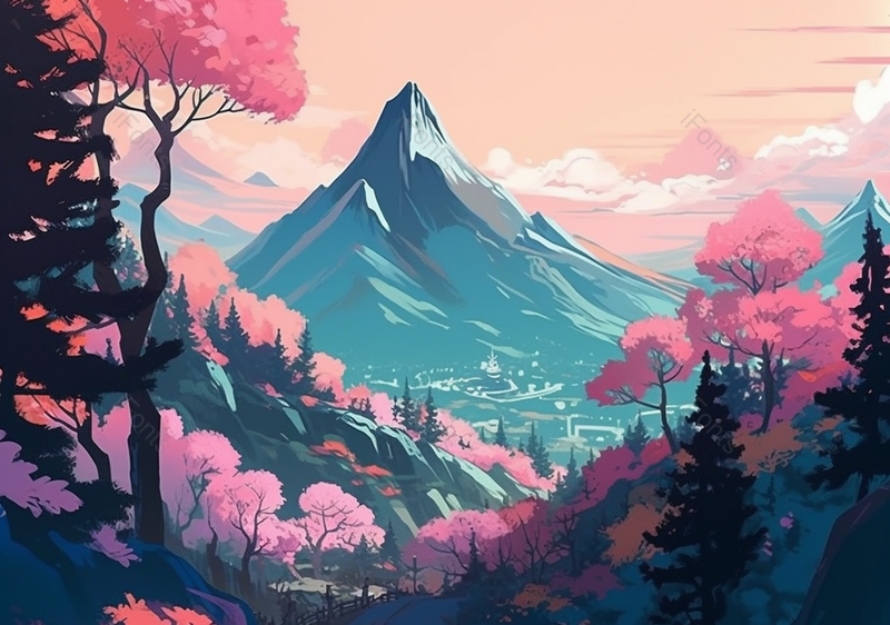 天空手绘浪漫樱花插画背景图,插画/手绘图,插画/手绘图库,插画/手绘图下载,插画/手绘